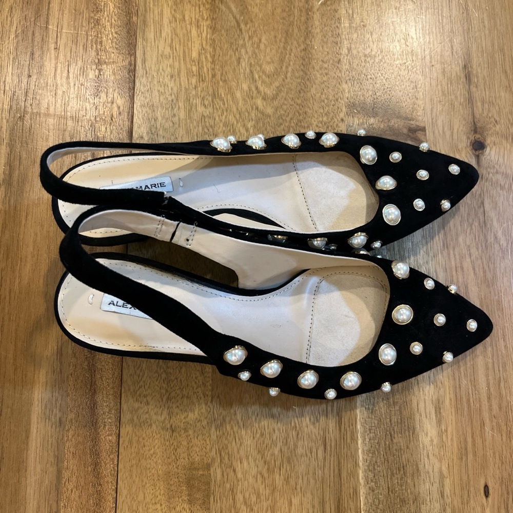 Alex Marie black suede slingback heels Pearl Embellished Regency Party Formal - Picture 4 of 10